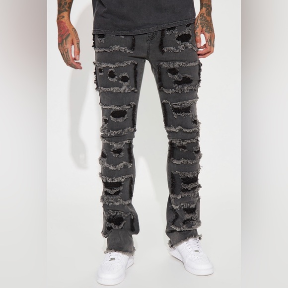Unique Shredded Stacked Skinny Flaired Jeans - Picture 3 of 3